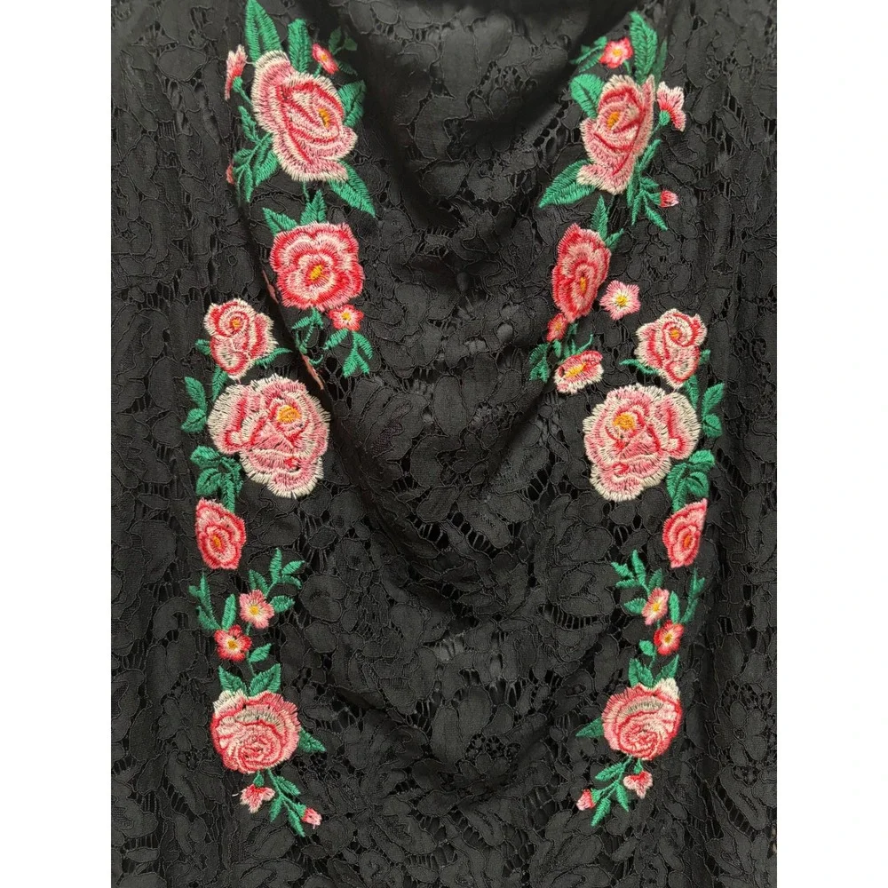 Umgee USA Black Lace Floral Embroidered Bell Sleeve Sheath Dress L5047 Large
